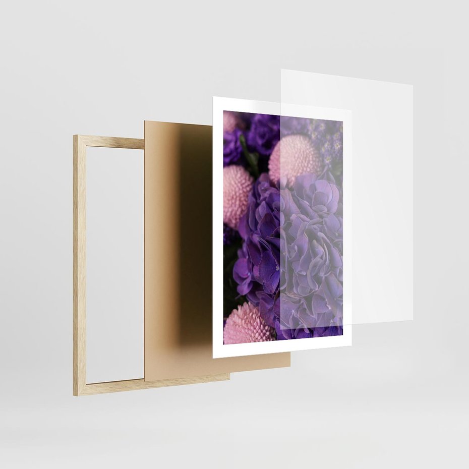 Plakat w ramie 50x70 - Fioletowa hortensja - kwiaty, hortensja - rama drewno