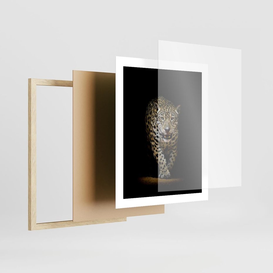 Plakat w ramie 40x50 - Elegancja lamparta - lampart, pantera - rama drewno