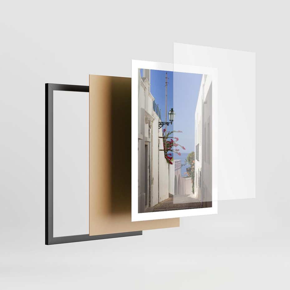 Plakat w ramie 50x70 - Podróże w Czasie: Perspektywiczna Uliczka - uliczka, perspektywa - rama czarna