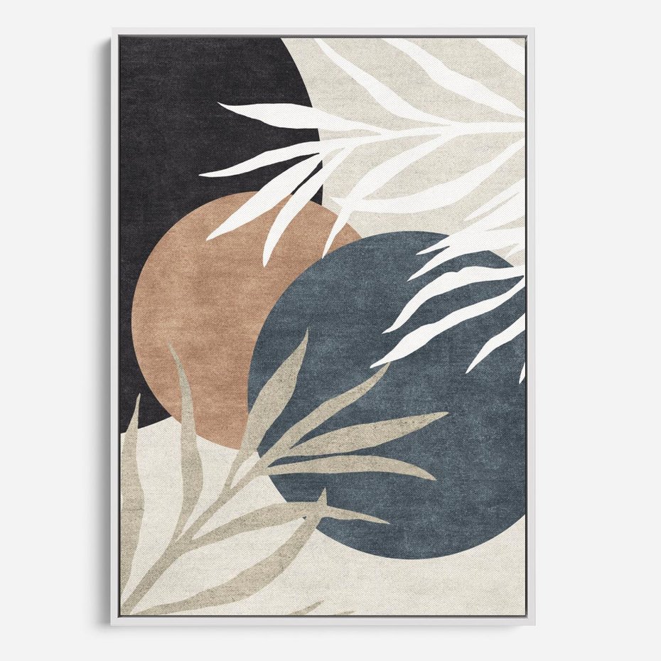 Obraz w ramie 70x100 - Symfonia skradzionych chwil - cienie liści palmy, beżowe tłó - rama biała