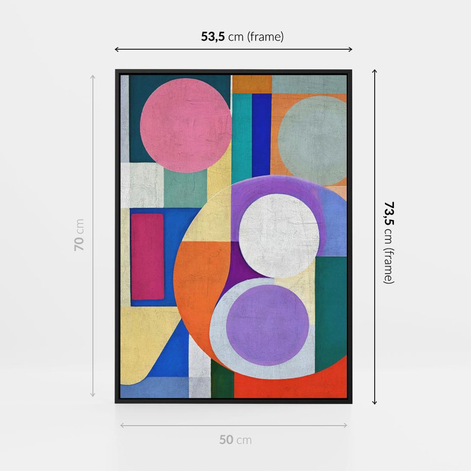 Obraz w ramie 50x70 - Migotliwe Impulsy Dźwięku - różne geometryczne formy, koła - rama czarna