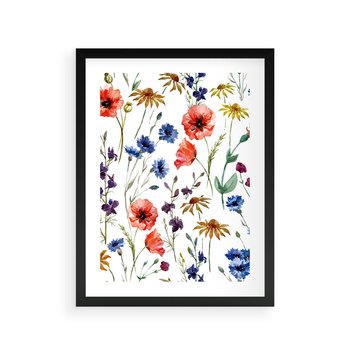 Plakat w ramie 30x40 - Kwiatowe radości na łące - kwiaty, łączka - rama czarna