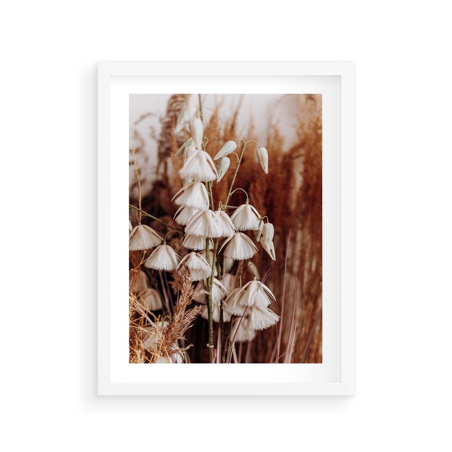 Plakat w ramie 30x40 - Boho Styl z Suchymi Trawami - suche trawy, bogo styl - rama biała