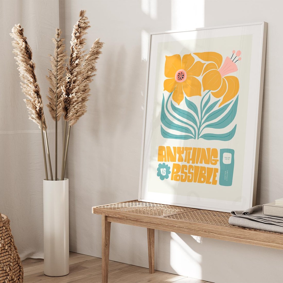 Plakat w ramie 50x70 - Kolorowa Harmonia - sztuka nowoczesna, pastelowe kwiaty - rama biała