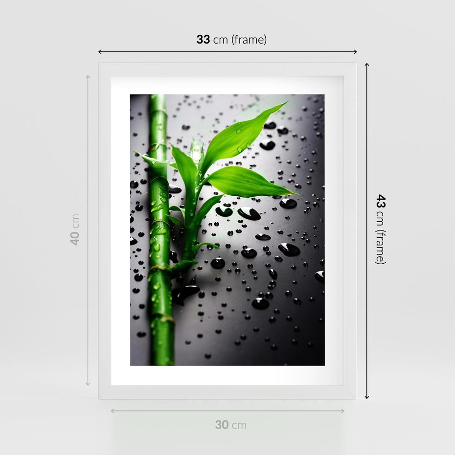 Plakat w ramie 30x40 - Bambusowa Harmonia - bambus, liście - rama biała