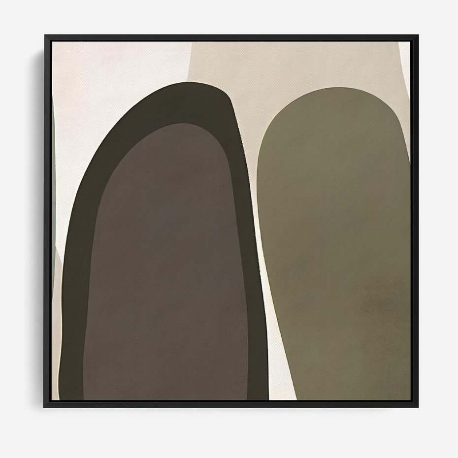 Obraz w ramie 50x50 - Fale w Zieleni - abstrakcyjne kształty, zgaszona zieleń - rama czarna
