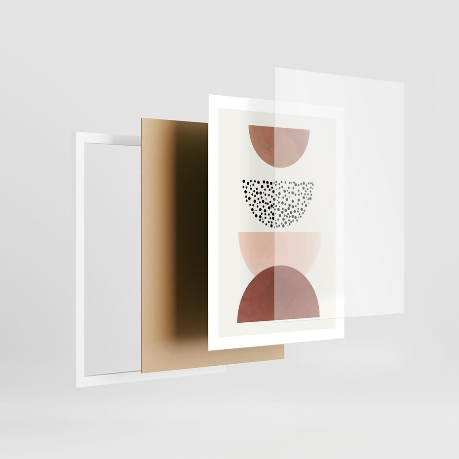 Plakat w ramie 50x70 - Geometryczna Harmonia w Brązach i Beżach - geometryczne kształty, brązy i beże - rama biała