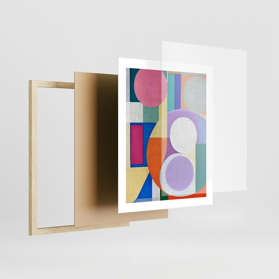 Plakat w ramie 40x50 - Migotliwe Impulsy Dźwięku - różne geometryczne formy, koła - rama drewno