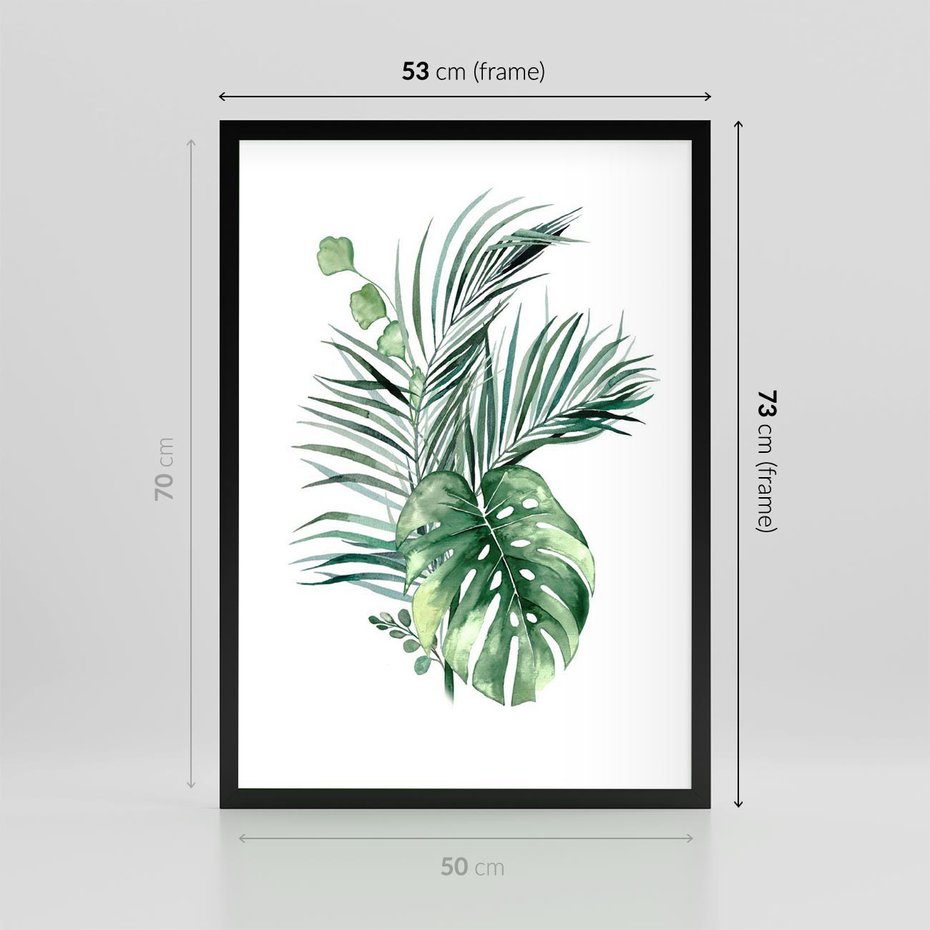 Plakat w ramie 50x70 - Liście i Życie: Akwarelowa Oaza - akwarelowy obrazek, pamy - rama czarna