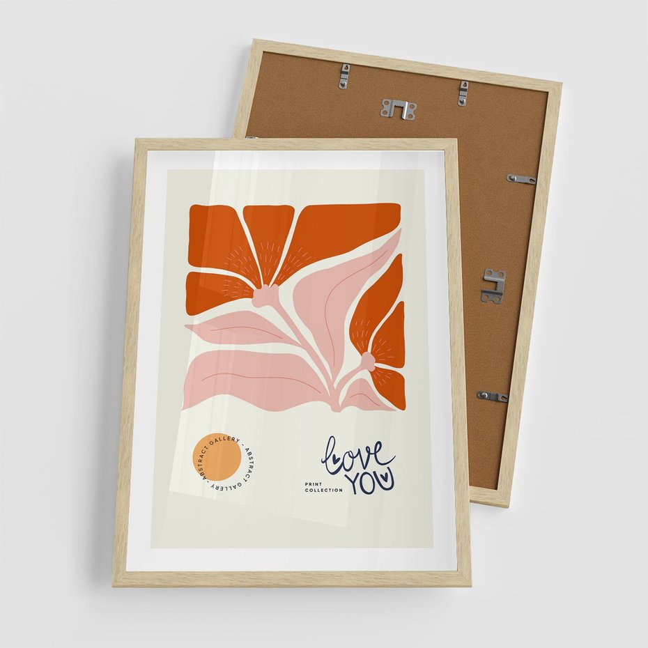 Plakat w ramie 50x70 - Miłość w Kwiatowym Sercu - kwiaty, miłość - rama drewno