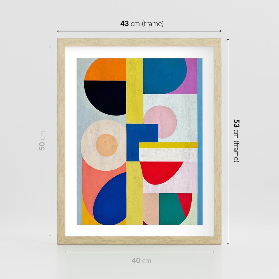 Plakat w ramie 40x50 - Harmonia Kolorowych Impulsów - abstrakcyjne geometryczne kształty, olejny obraz - rama drewno