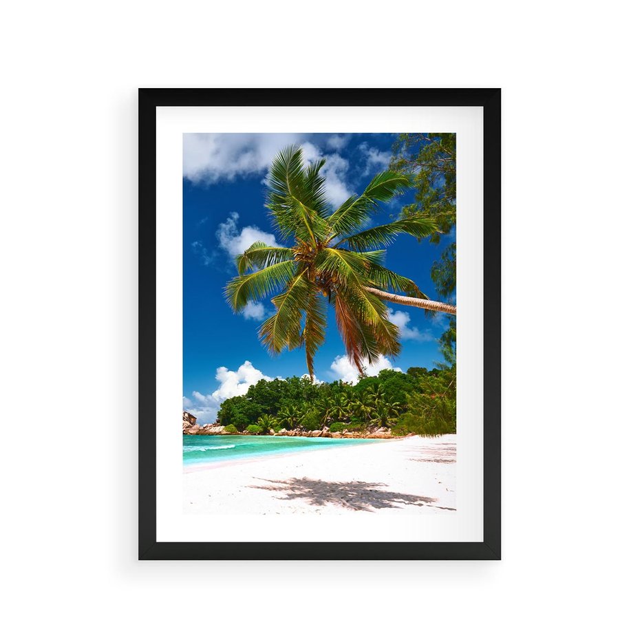 Plakat w ramie 30x40 - Oaza palm na plaży - palma, plaża - rama czarna