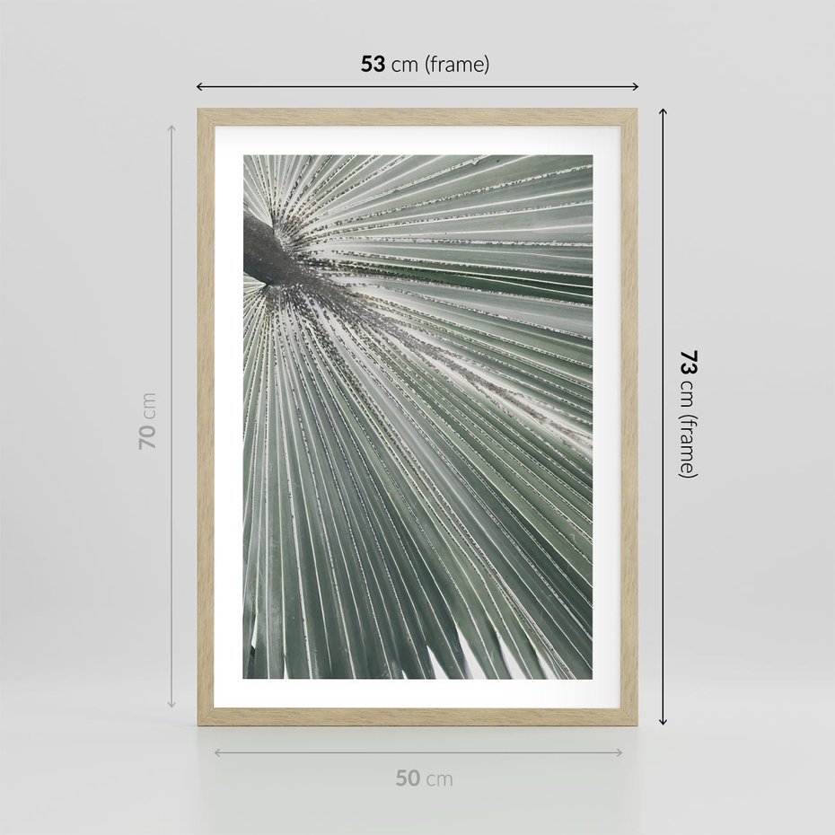Plakat w ramie 50x70 - Jasnozielony Świat - palma, liść - rama drewno
