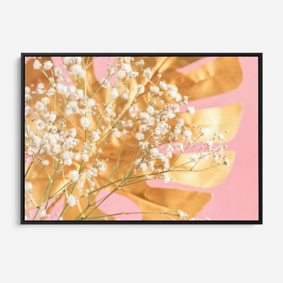 Obraz w ramie 70x50 - : Elegancja w Złocie - złote, liście - rama czarna