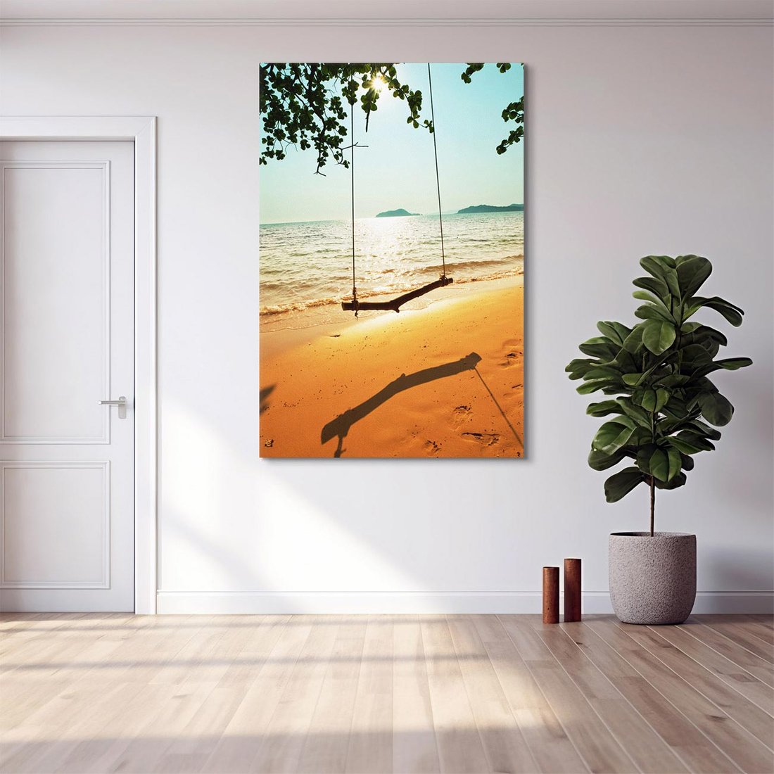 Obraz na płótnie 50x70 - Tropikalna plaża i huśtawka - plaża, tropiki