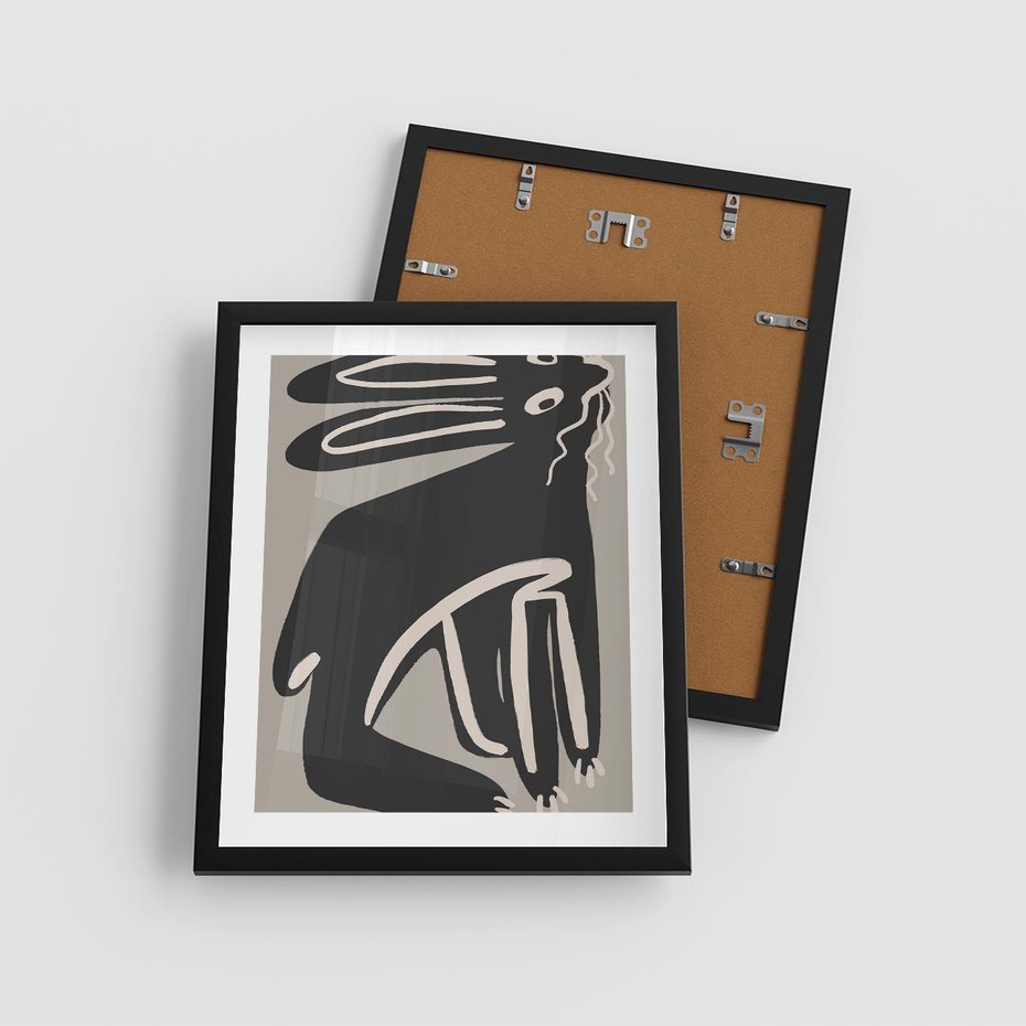 Plakat w ramie 40x50 - Konturujące Struktury - skandynawska sztuka, królik - rama czarna