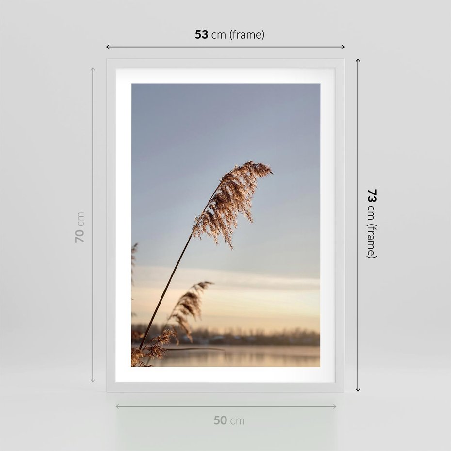 Plakat w ramie 50x70 - Naturalna Delikatność - trawy, boho - rama biała