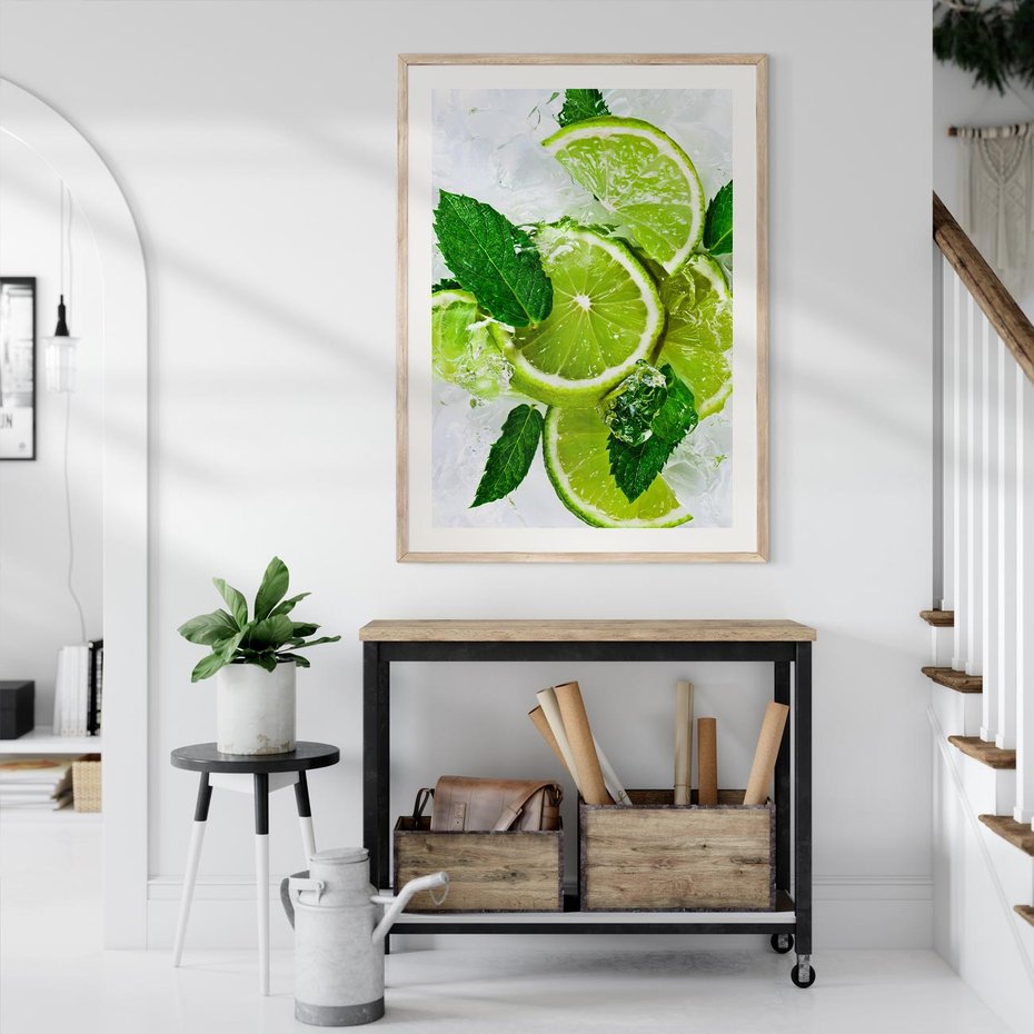 Plakat w ramie 40x50 - Ożywczy duet limonek i cytryn - limonki, cytryny - rama drewno