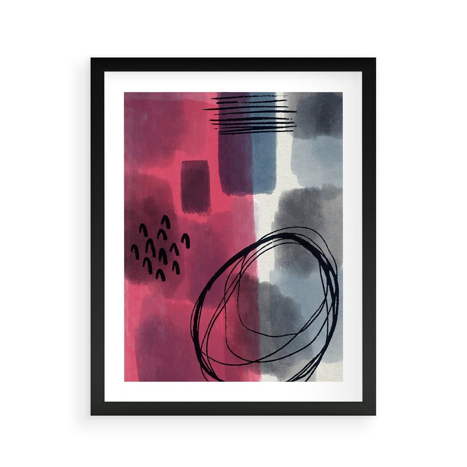 Plakat w ramie 40x50 - Formy w Różu i Granacie - abstrakcja, różne formy - rama czarna