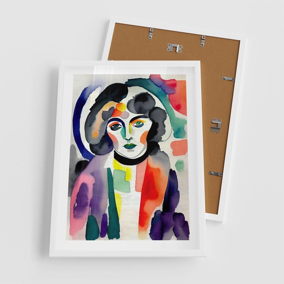 Plakat w ramie 50x70 - Subtelne Akwarelowe Ulotności - abstrakcyjny akwarelowy portret kobiety, rozmyte farby - rama biała