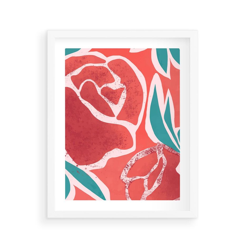 Plakat w ramie 40x50 - Rozkwitające Kształty - nowoczesny plakat, abstrakcyjne róże - rama biała