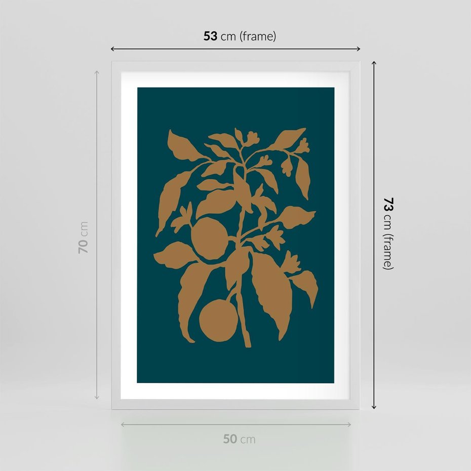 Plakat w ramie 50x70 - Boho Ekspresja Emocji - abstrakcyjna boho grafika, ciemne zielone tłó - rama biała