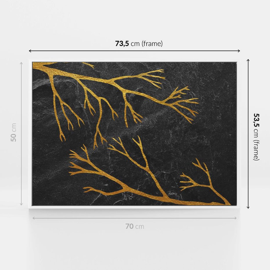 Obraz w ramie 70x50 - Marmurowe Drzewa Snu - złote gałęzie, drzewa - rama biała