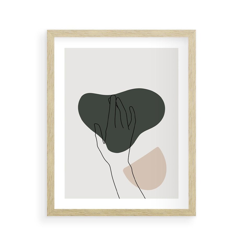 Plakat w ramie 40x50 - Bezczasowe Echo - szkic jedną linią, one line - rama drewno