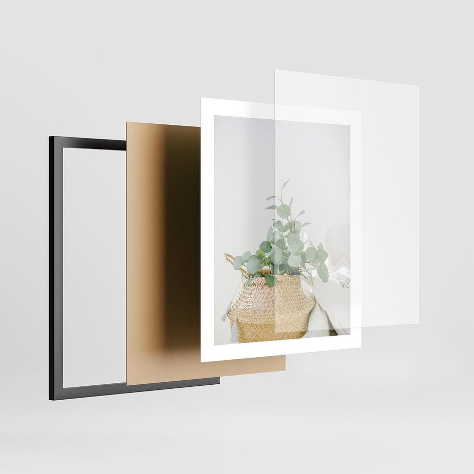 Plakat w ramie 40x50 - Eukaliptusowa Świeżość - eukaliptus, liście w koszu z wikliny - rama czarna