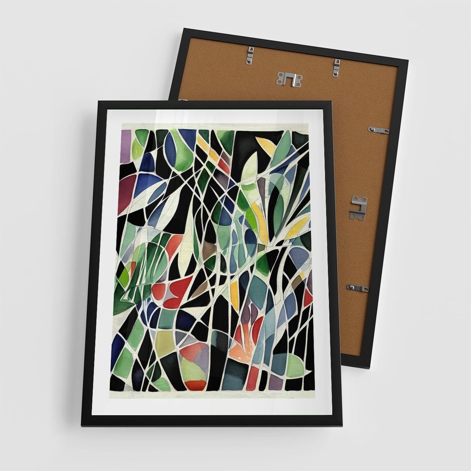 Plakat w ramie 50x70 - Taniec Plam i Kształtów - abstrakcyjny akwarelowy obraz, plamy - rama czarna