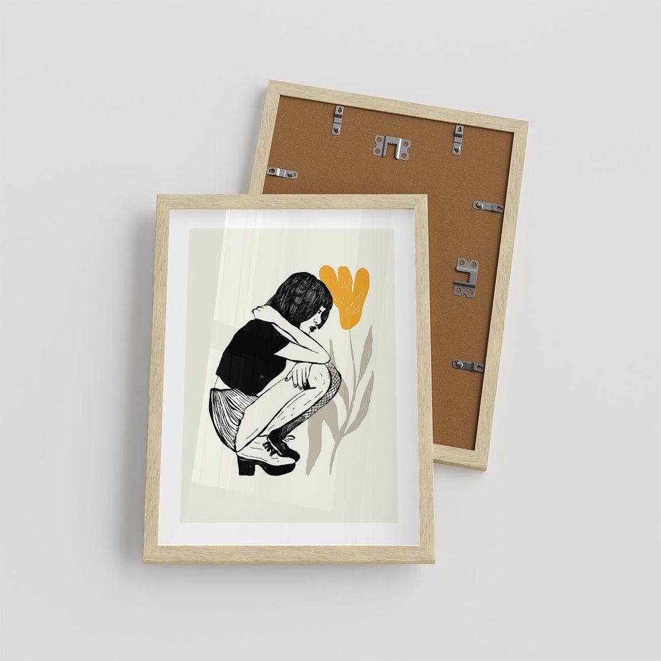 Plakat w ramie 30x40 - Kobiecy Plakat - prosta grafika, kobieta - rama drewno