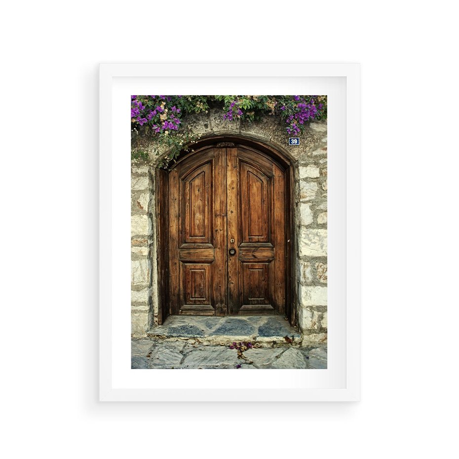 Plakat w ramie 30x40 - Tajemnicze stare drzwi - stare, drzwi - rama biała
