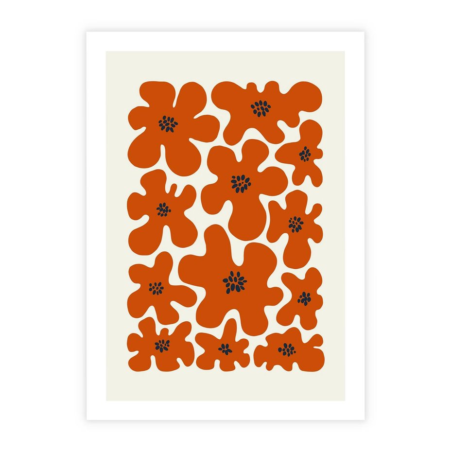 Plakat bez ramy 21x30 - Wibracje Przestrzeni - abstrakcyjne czerwone kwiaty, kompozycja