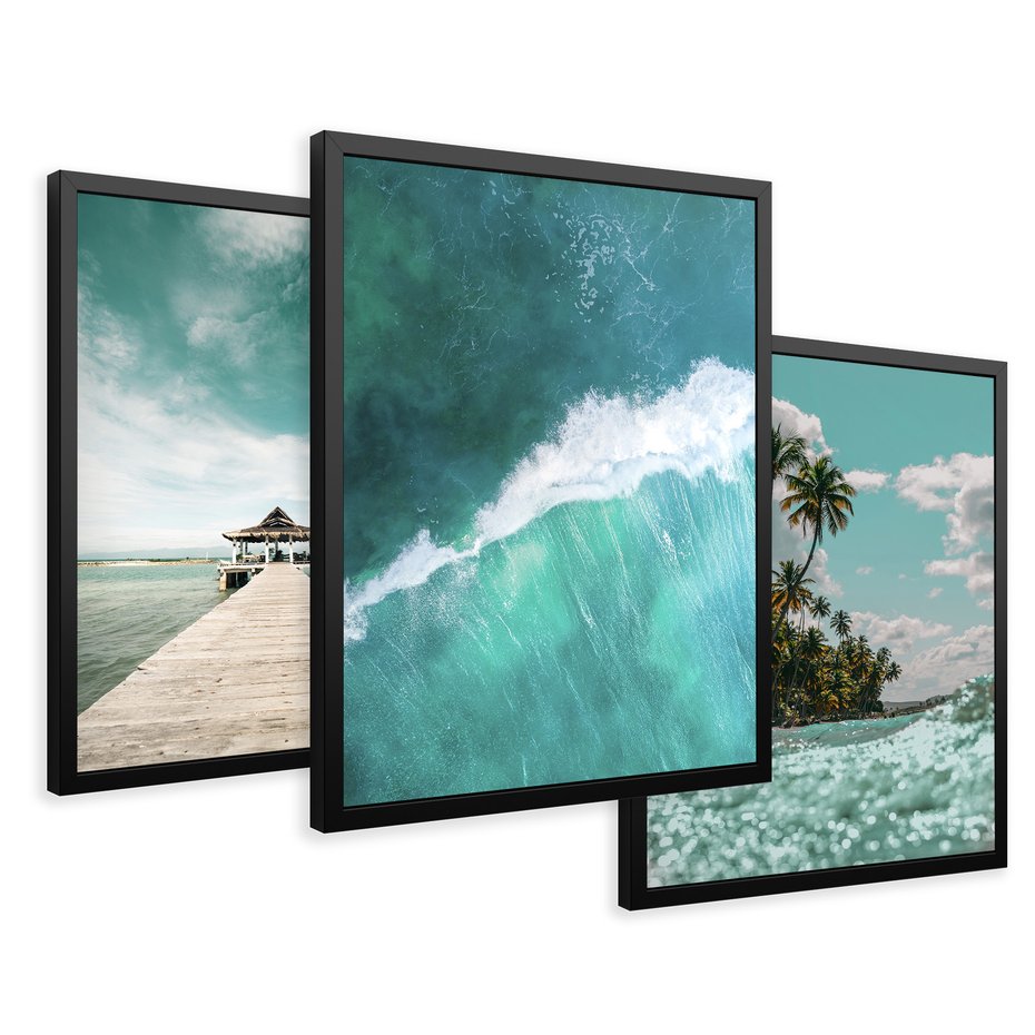 Zestaw obrazy w ramie 50x70 galeria - Plaża, palmy, hawaje, morze - rama czarna