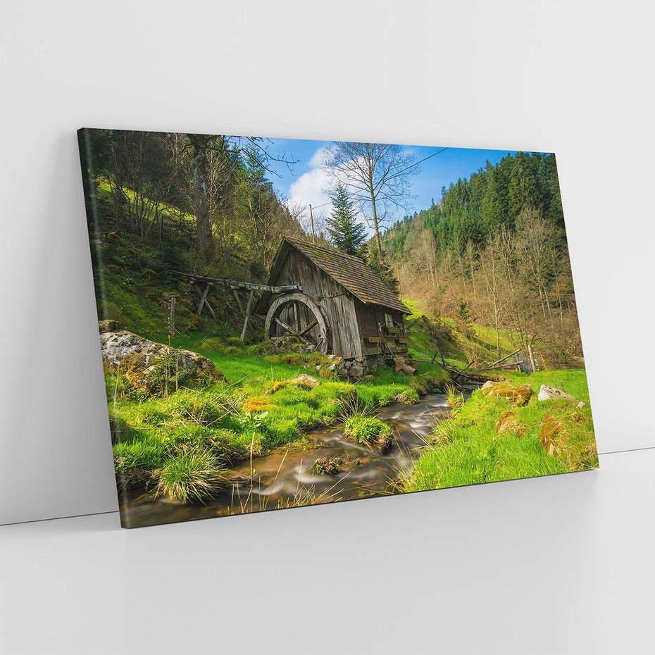 Obraz na płótnie 100x70 - Urok górskiego domku nad strumykiem - domek, góry