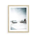 Plakat w ramie 30x40 - Zima w Domkach: Urok Śnieżnej Scenerii - domki w śnieżnym krajobrazie - rama drewno