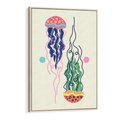 Obraz w ramie 70x100 - Morskie Pulsacje - nowoczesny optymistyczny plakat, kolorowe meduzy - rama drewno