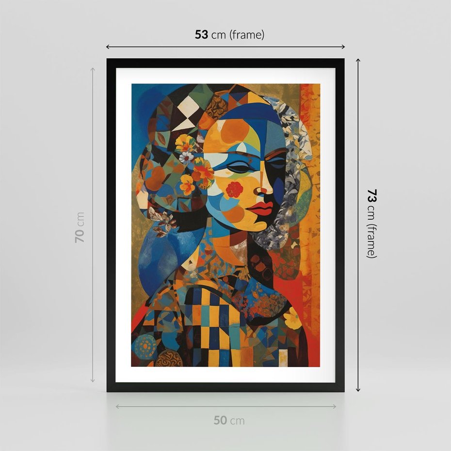 Plakat w ramie 50x70 - Impresje Cichego Szeptu - abstrakcyjny obraz, portret kobiety - rama czarna