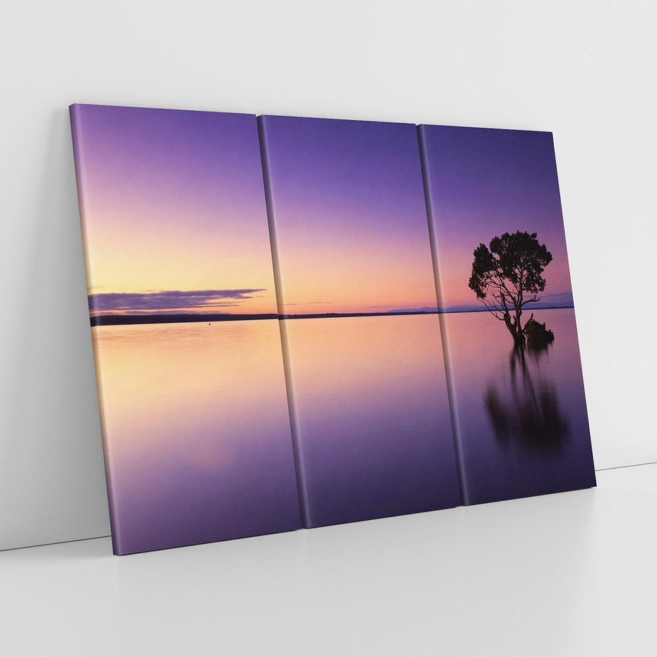 Obraz na płótnie 120x80 - Jezioro wśród drzew o zachodzie - jezioro, drzewo