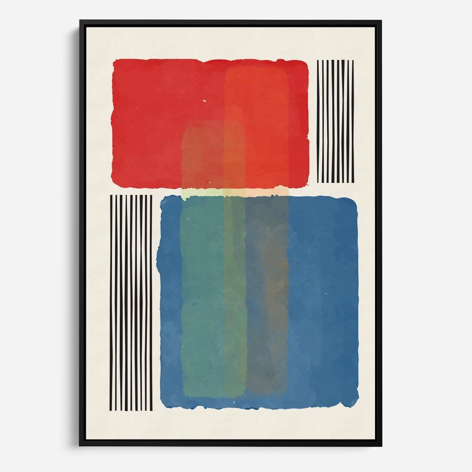 Obraz w ramie 70x100 - Kolorowe Spektrum - kolorowa geometria, prostokąty w intensywnych kształtach i czarne kreski - rama czarna