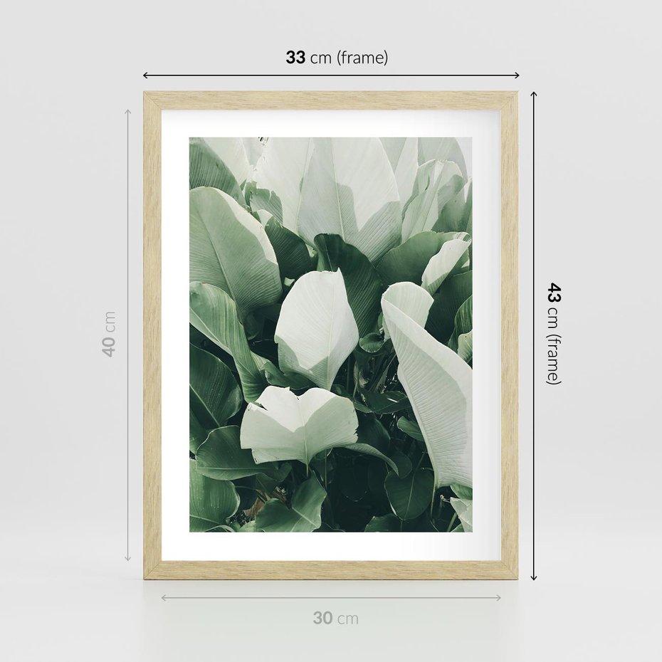 Plakat w ramie 30x40 - Zgaszona Uroda Natury - zielone liście, zgaszona zieleń - rama drewno