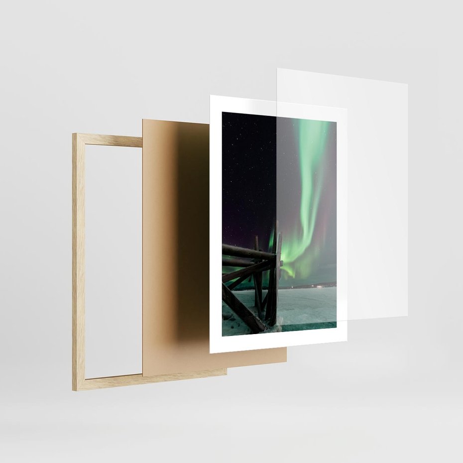 Plakat w ramie 30x40 - Zorza polarna w tajemniczej nocnej przestrzeni - zorza, polarna - rama drewno