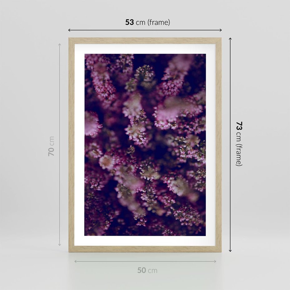 Plakat w ramie 50x70 - Wrzosowa Delikatność - wrzosy, kwiaty - rama drewno