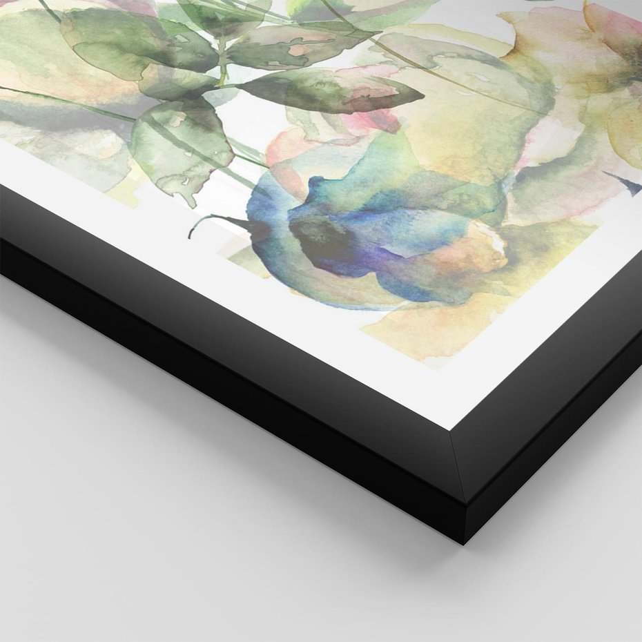 Plakat w ramie 40x50 - Delikatne Kolory - akwarelowe, kwiaty - rama czarna