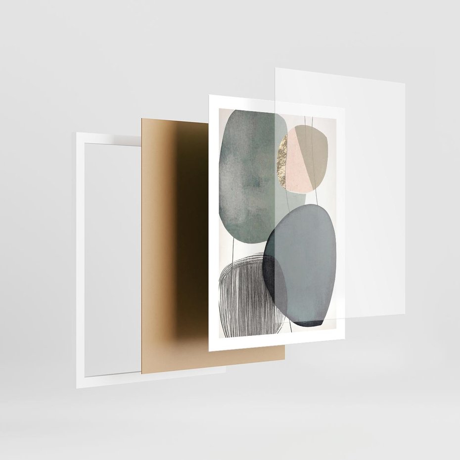 Plakat w ramie 50x70 - Przenikające Formy Duszy - abstrakcyjny obraz, geometryczne obłe formy - rama biała