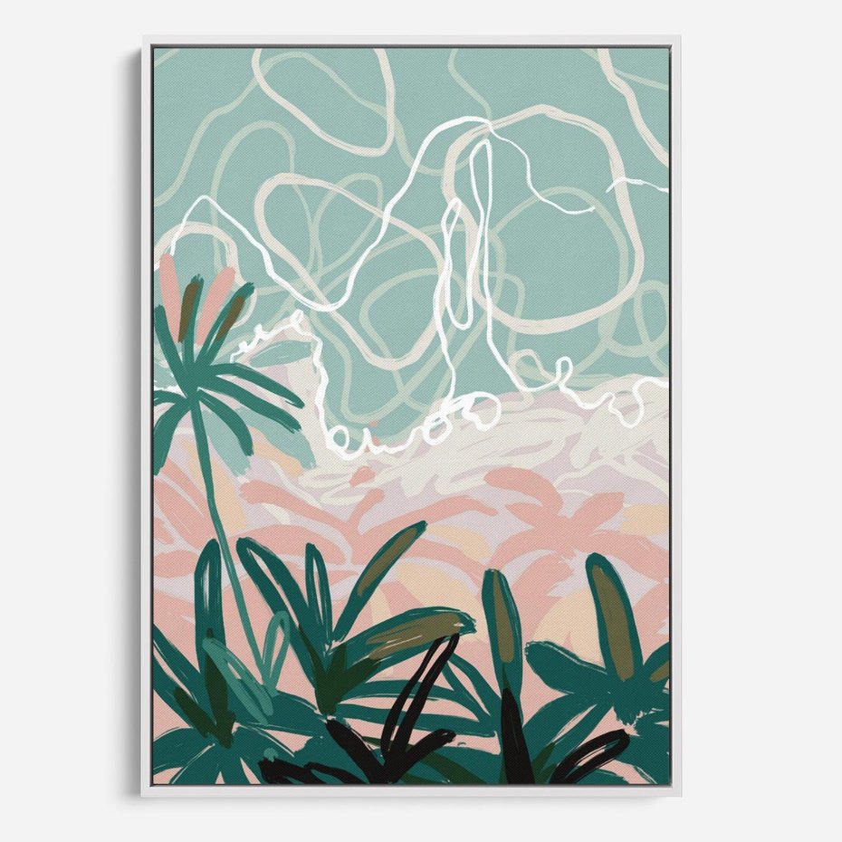 Obraz w ramie 80x120 - Rajski Stan - pastelowy krajobraz, nowoczesny plakat - rama biała