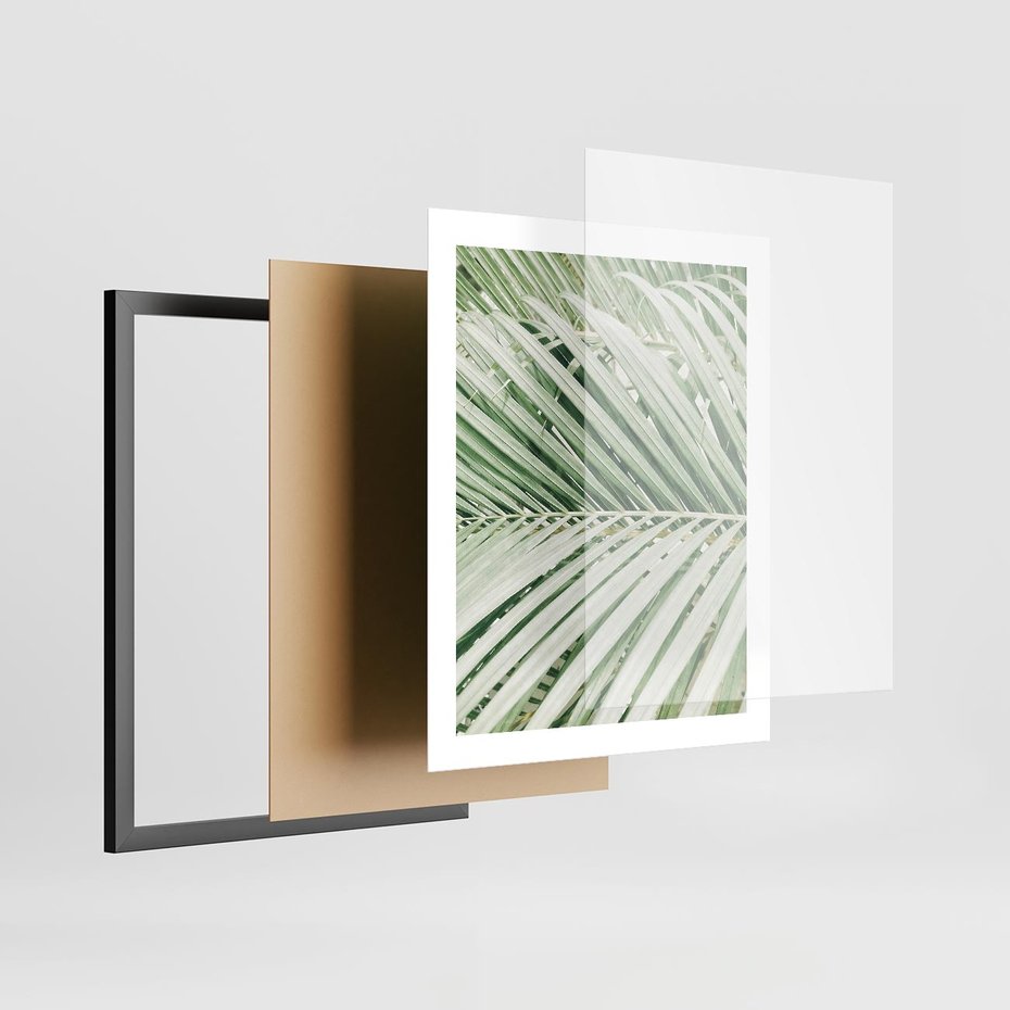 Plakat w ramie 40x50 - Liście Palmy: Egzotyczna Grafika - palma, liście palmy - rama czarna
