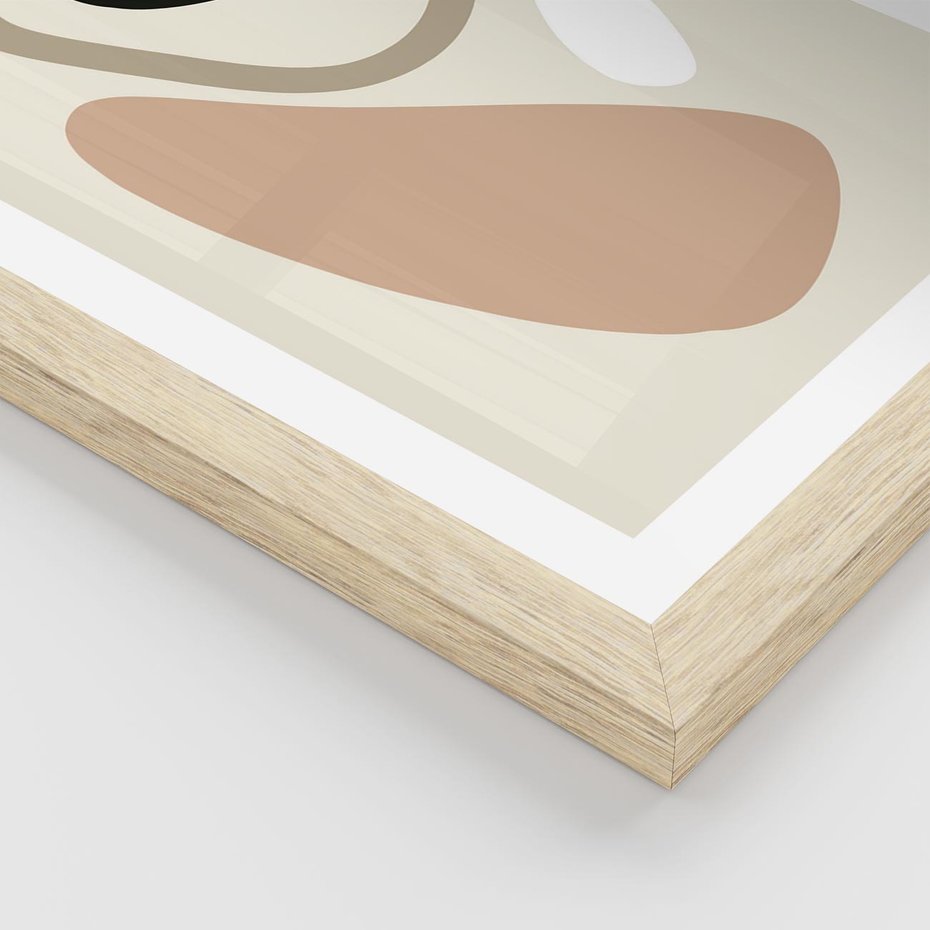 Plakat w ramie 40x50 - Beżowa Synergia - beżowa abstrakcyjna kompozycja, czarny akcent - rama drewno