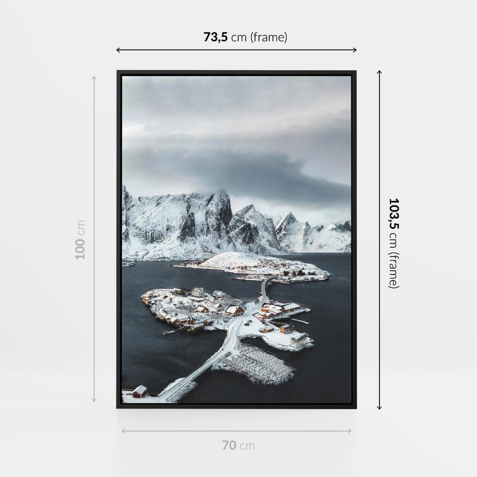 Obraz w ramie 70x100 - Ciepło i Urok Północy - skandynawskie, domki - rama czarna