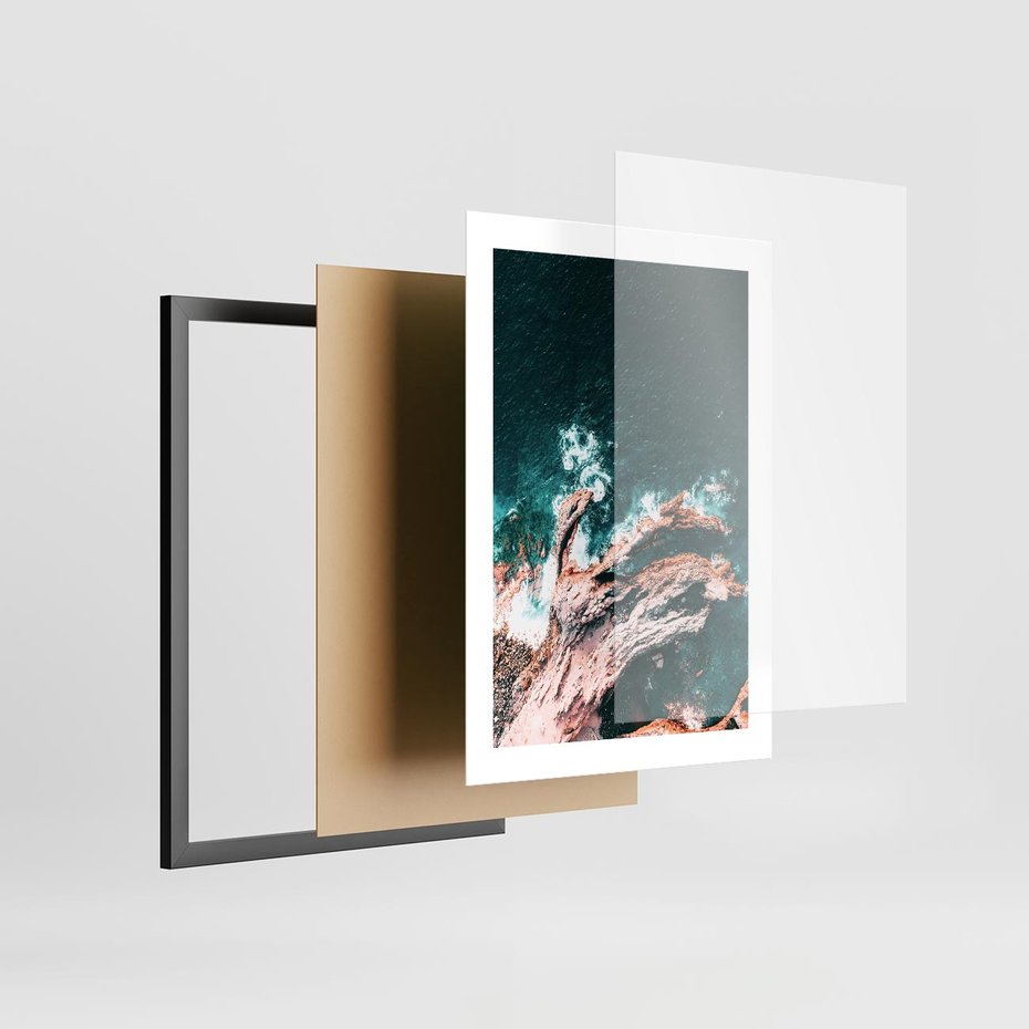 Plakat w ramie 30x40 - Fale i Skały w Spokoju i Burzy - morze, fale rozbijają się o skały - rama czarna